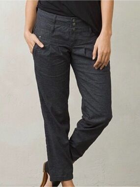 Prana Lizbeth Chambray Hemp Blend Pants Mid Rise Pleated Front Ankle Length